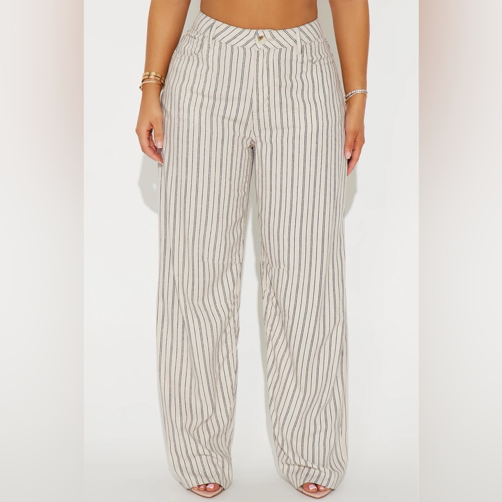 Fashion Nova Cream and Black Wide Leg linen pants